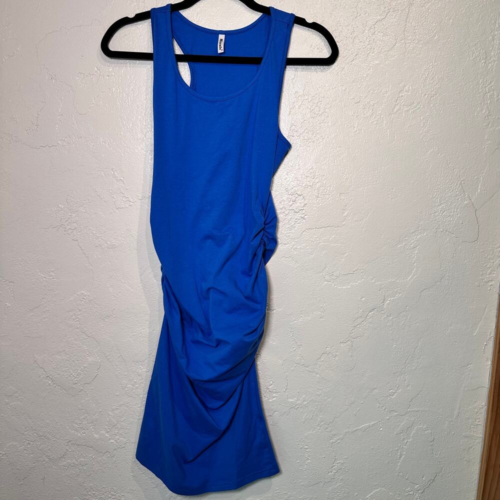 NWOT Missufe Small Bodycon Dress Royal Blue Sleeveless Side Ruching Knit Stretch